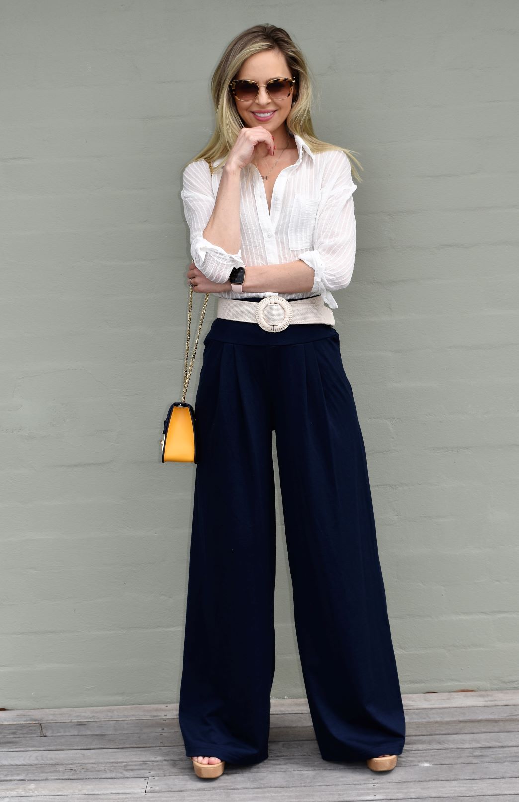French Navy Blue Women's Merino Wool Palazzo Pants