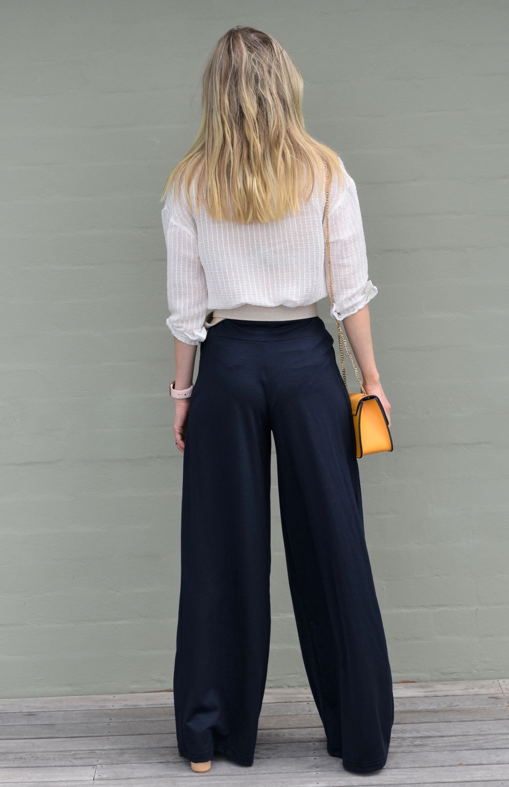 French Navy Blue Women's Merino Wool Palazzo Pants