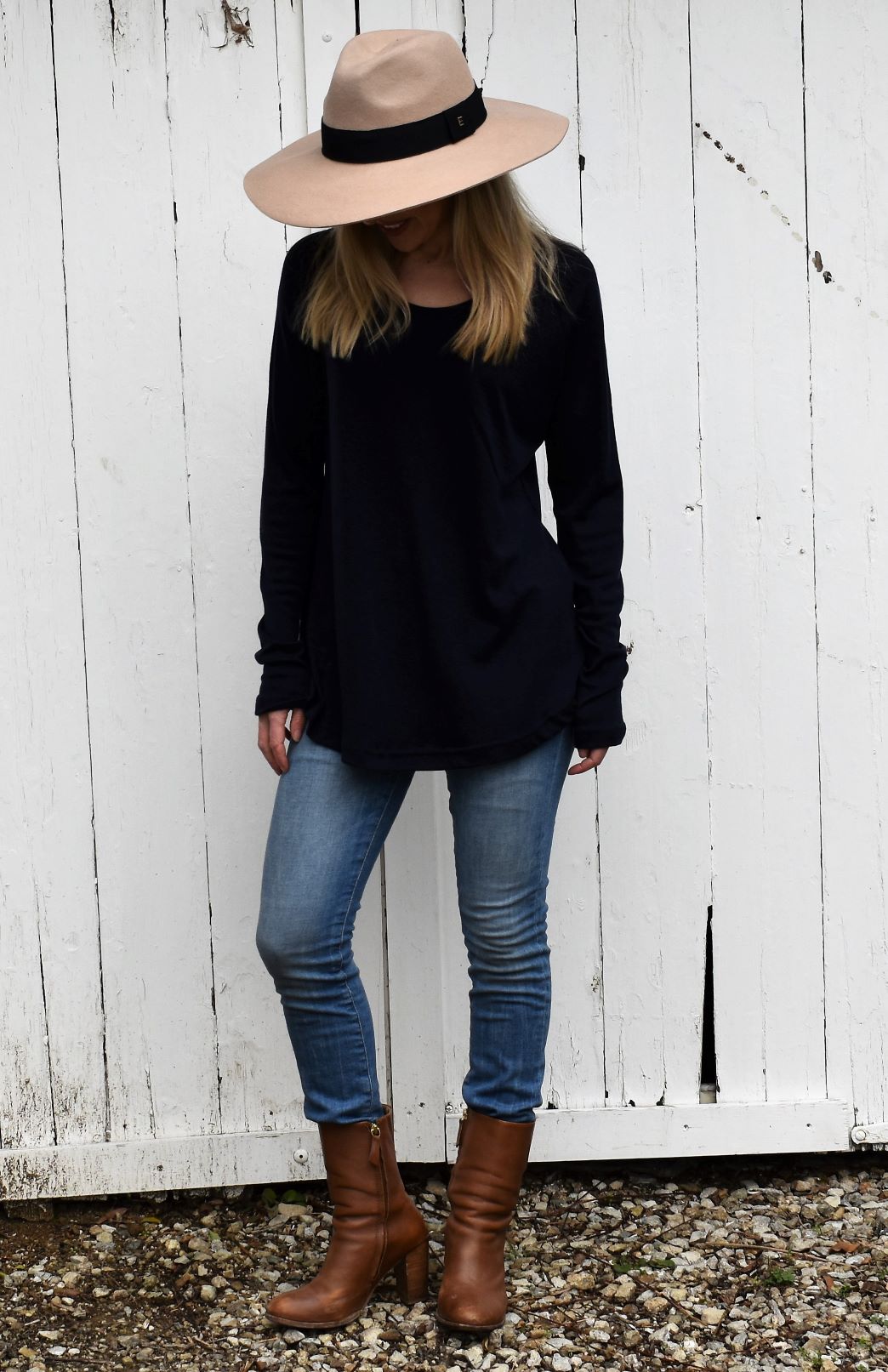 French Navy Blue Women's Merino Wool Long Sleeve Top with Raglan Sleeves