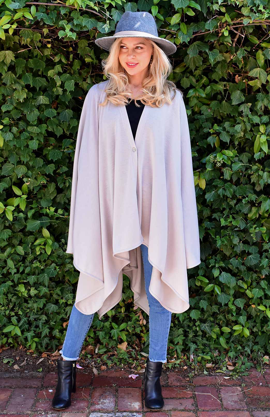 Oatmeal Marl Superfine Merino Wool Comfort Wrap with Buttons