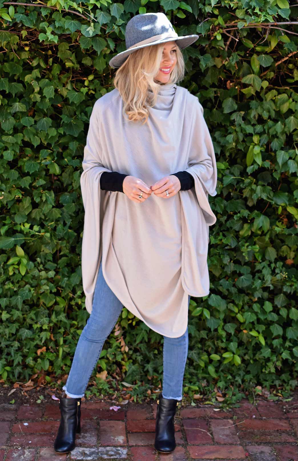 Oatmeal Marl Superfine Merino Wool Comfort Wrap with Buttons