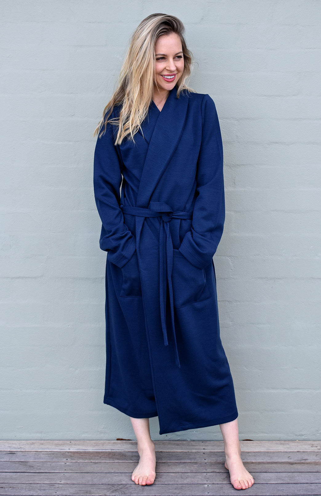 Indigo Blue Superfine Merino Wool Dressing Gown
