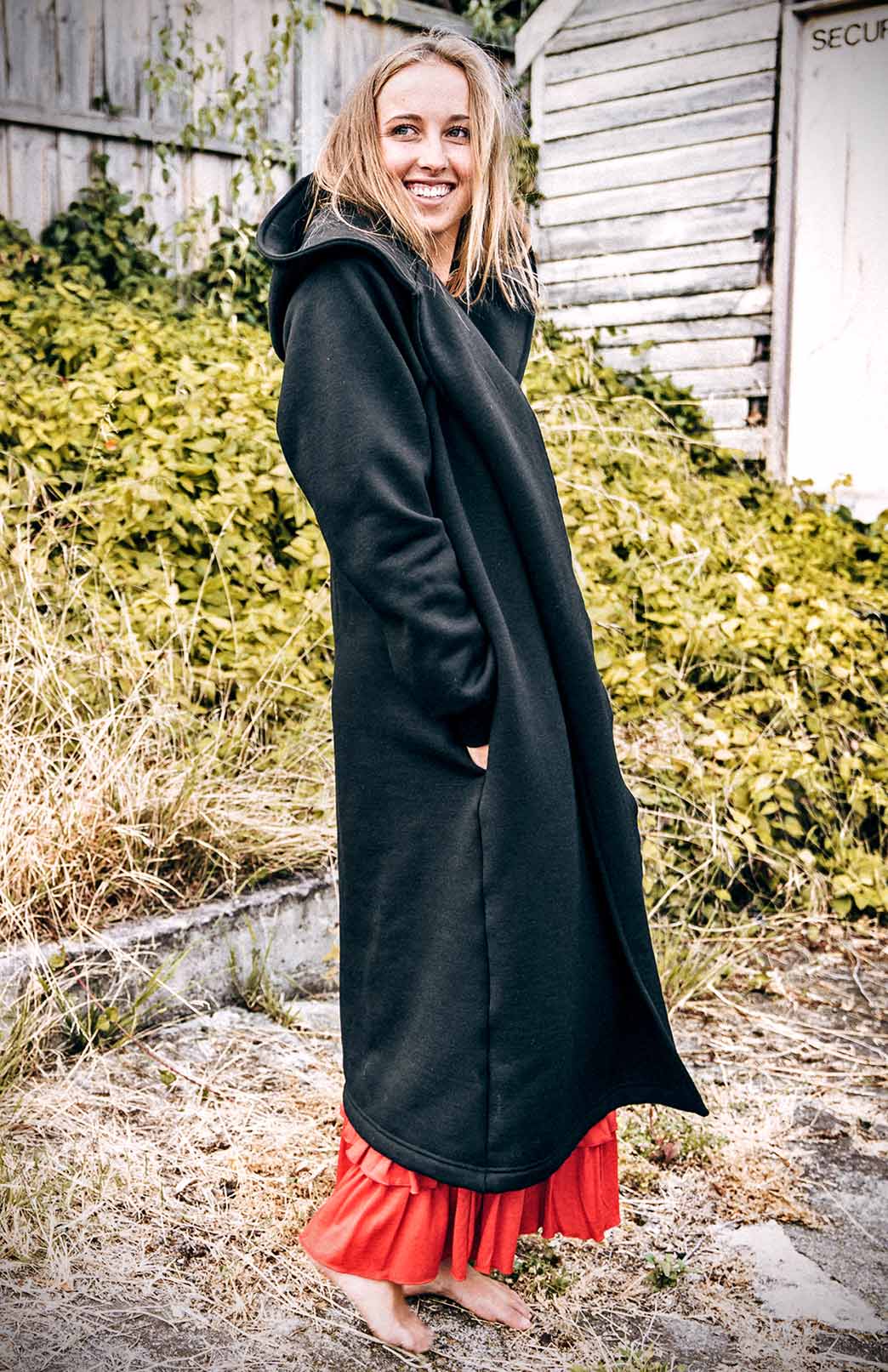 Black Women's Merino Wool Fleece Winter Coat 