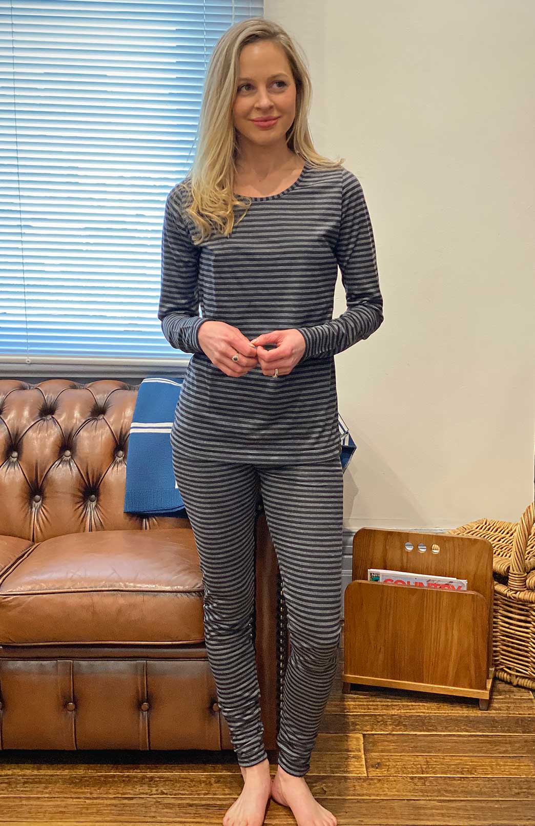 Black and Grey Stripe Women's Merino Wool Long Sleeve Fashion &amp; Layering Top