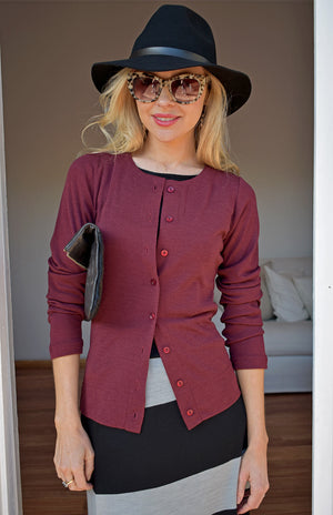 Zinfandel Women's Merino Wool Round Neck Cardigan
