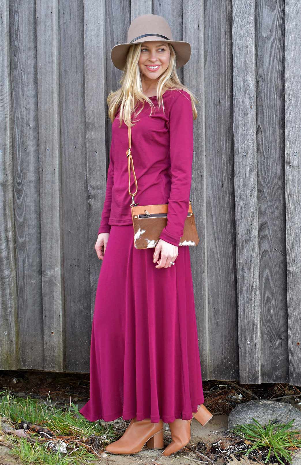 Magenta Women&#39;s Merino Wool Long Sleeve Fashion &amp;amp; Layering Top
