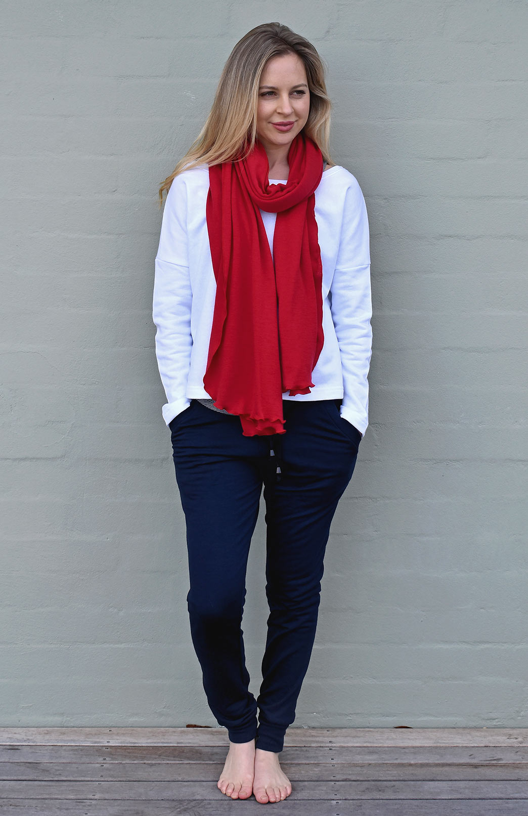 Cherry Red Women's Merino Wool Plain Scarf