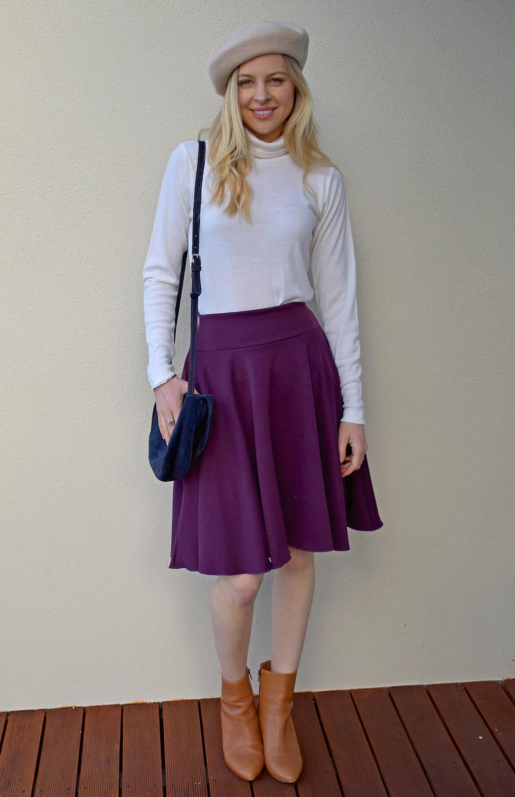 Aubergine Purple Women's Merino Wool Heavyweight Circle Skirt
