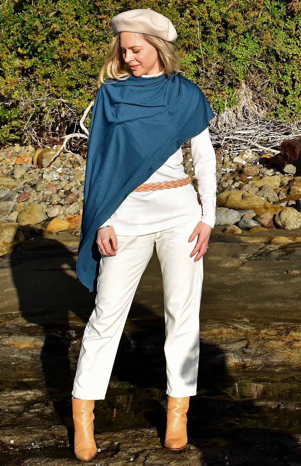 Storm Teal Women's Merino Wool Plain Scarf