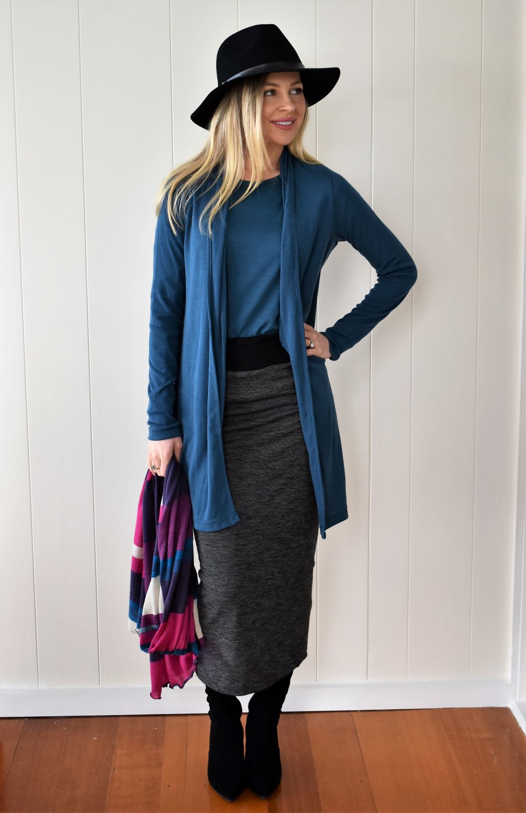 Storm Teal Women's Merino Wool Drape Cardigan