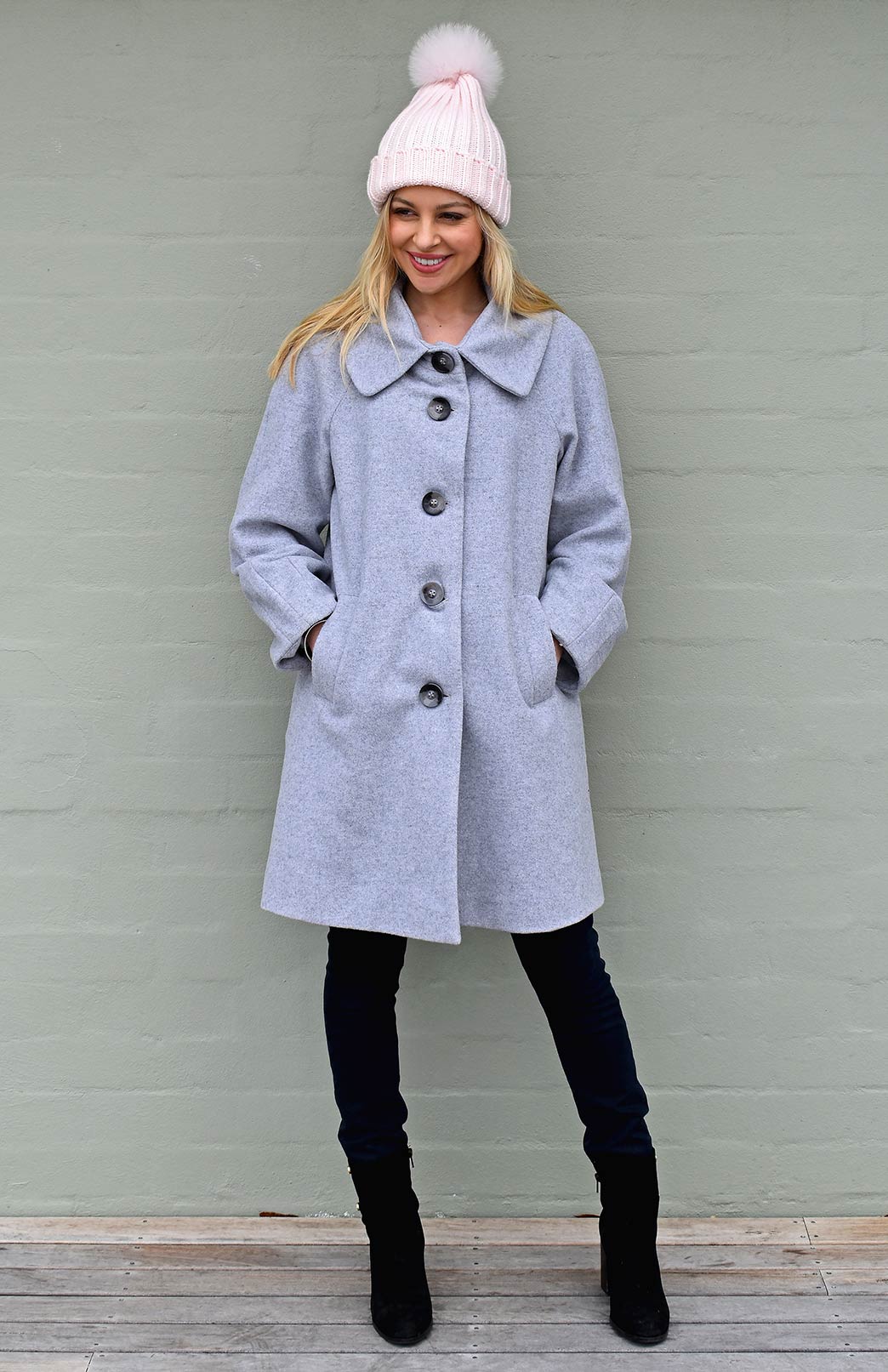 Light Grey Marl Traditional Merino Wool and Cashmere Blend Twiggy Coat