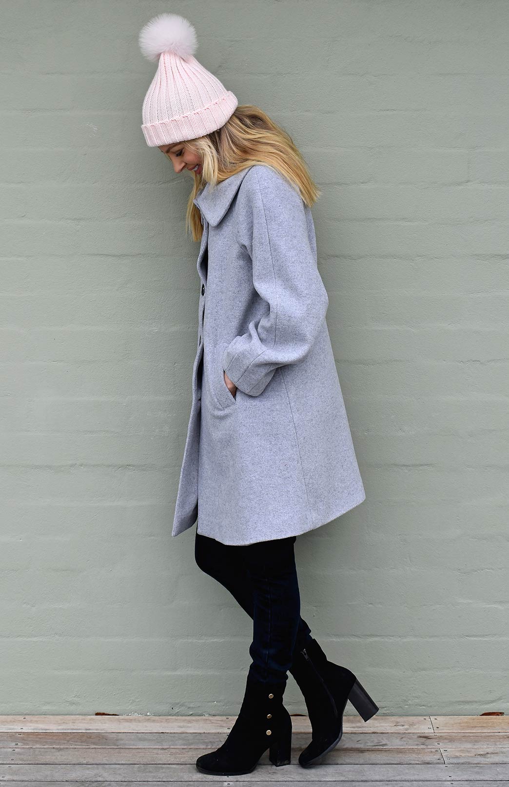 Light Grey Marl Traditional Merino Wool and Cashmere Blend Twiggy Coat