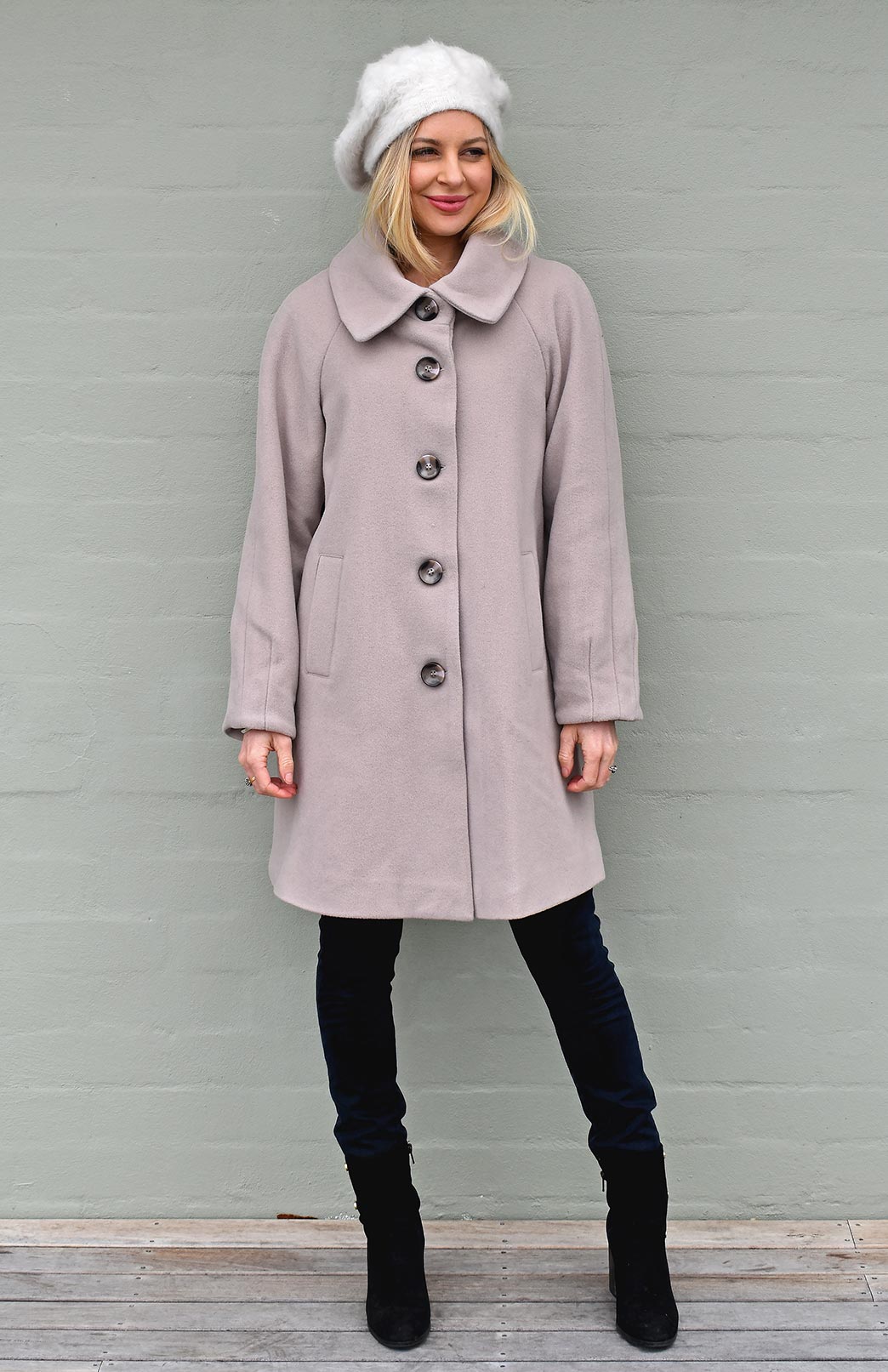 Stone Traditional Merino Wool and Cashmere Blend Twiggy Coat