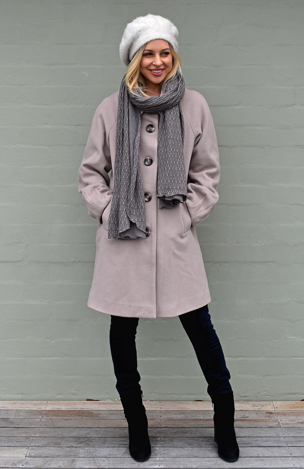 Stone Traditional Merino Wool and Cashmere Blend Twiggy Coat