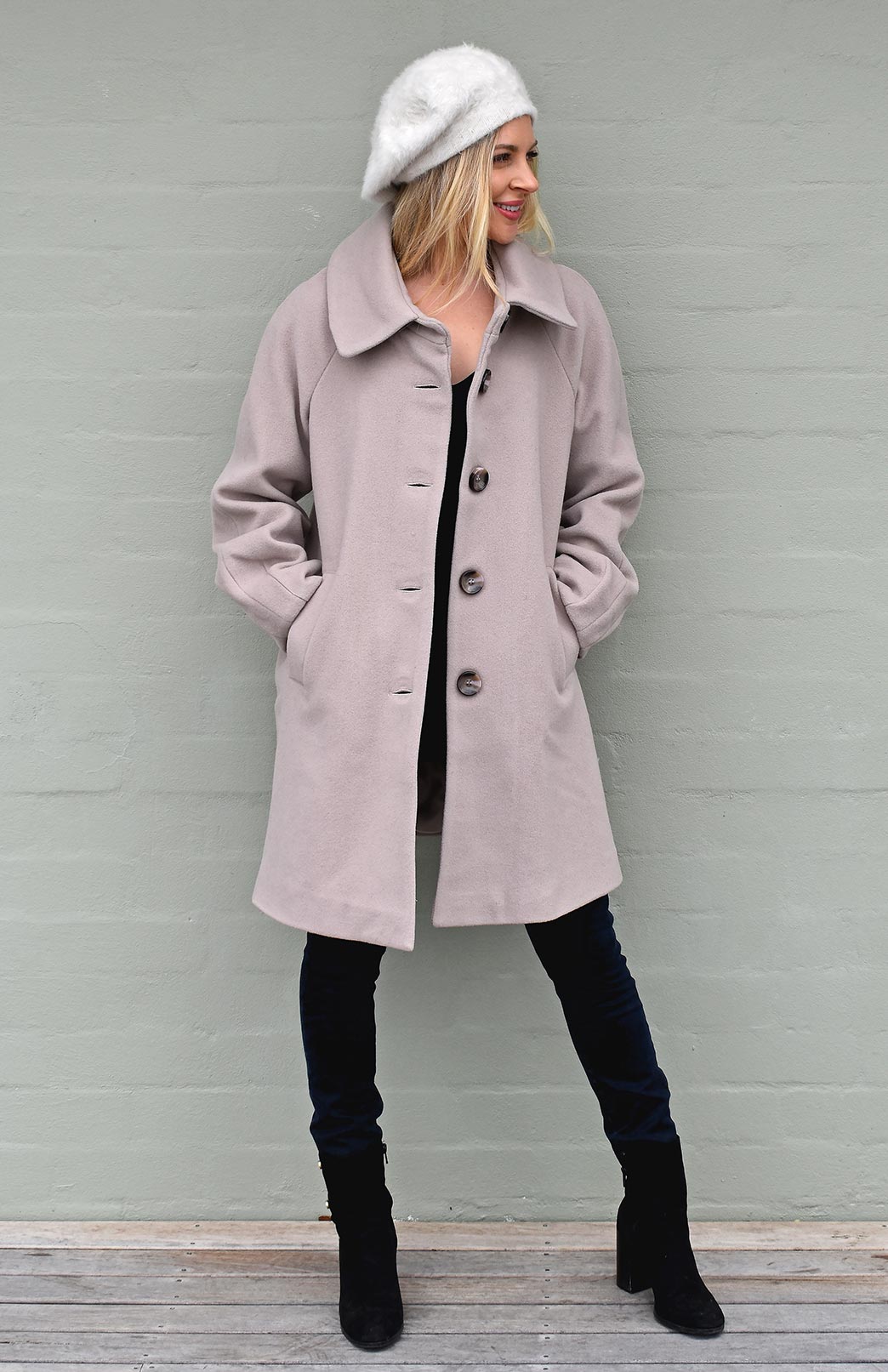 Stone Traditional Merino Wool and Cashmere Blend Twiggy Coat