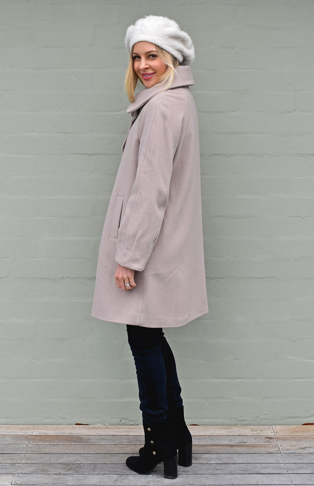 Stone Traditional Merino Wool and Cashmere Blend Twiggy Coat