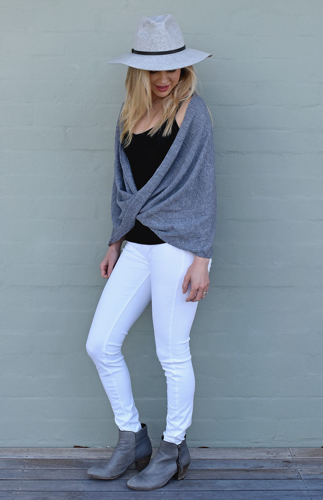 Pewter Grey Women's Merino Wool One Size Twisted Wrap