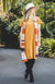 Mustard Yellow Women&#39;s Merino Wool Shift Dress with Short Sleeves
