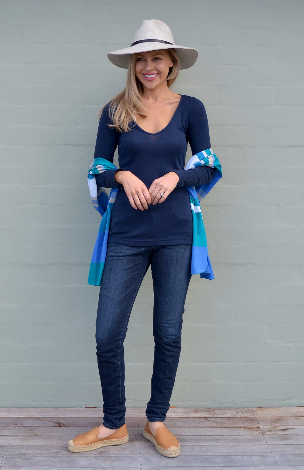 VNeck Top Women's Ink Blue Long Sleeved VNeck Top Smitten Merino