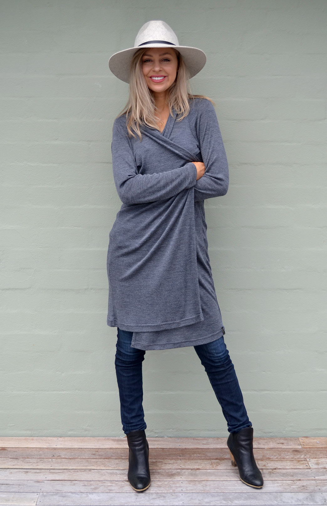 Long Drape Cardigan Women's Knee Length Grey Marl Merino Wool Waterfall Cardigan Smitten