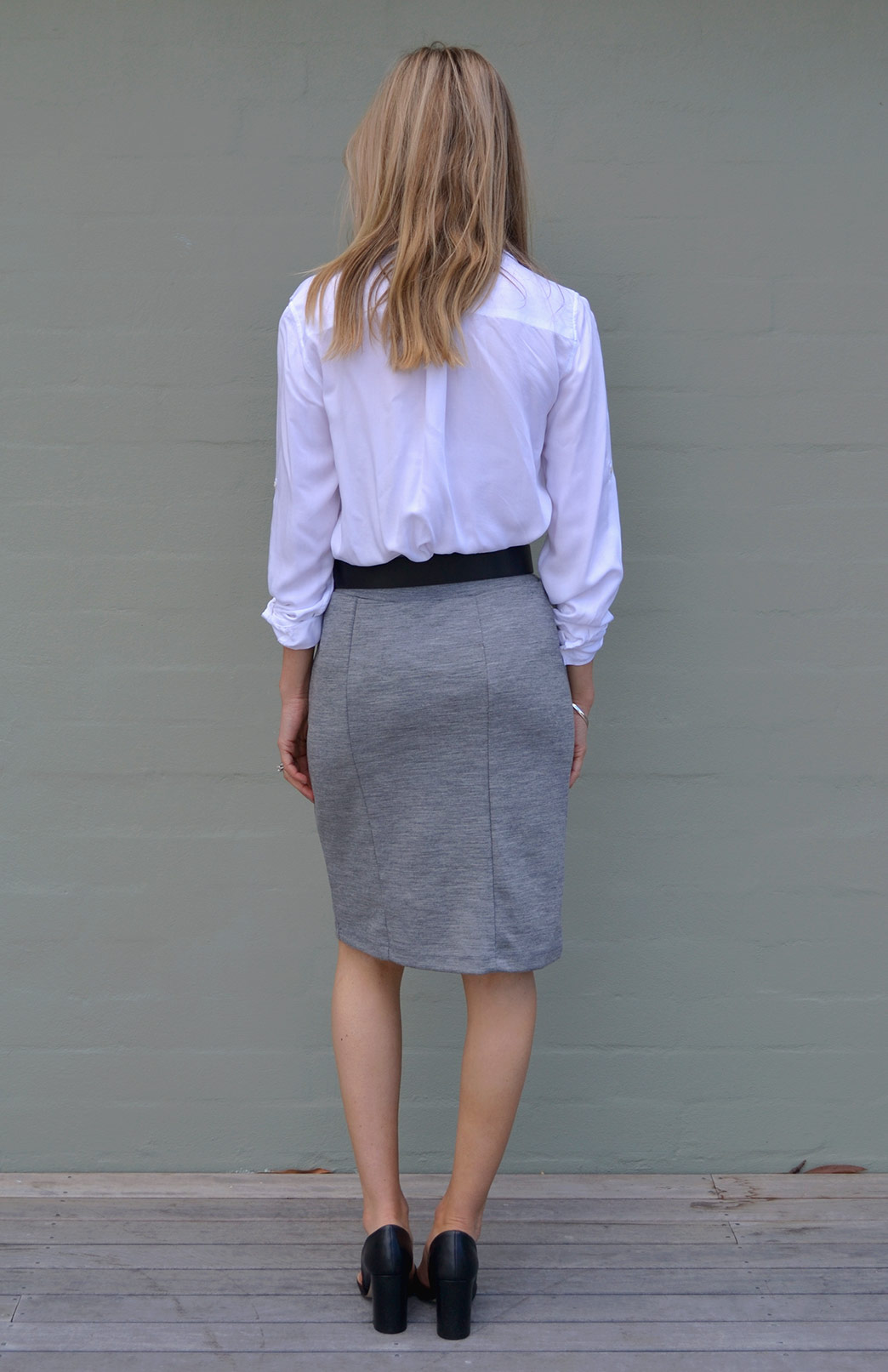 Straight Skirt Women's Light Grey Straight Office Wool Skirt Smitten Merino Tasmania Australia