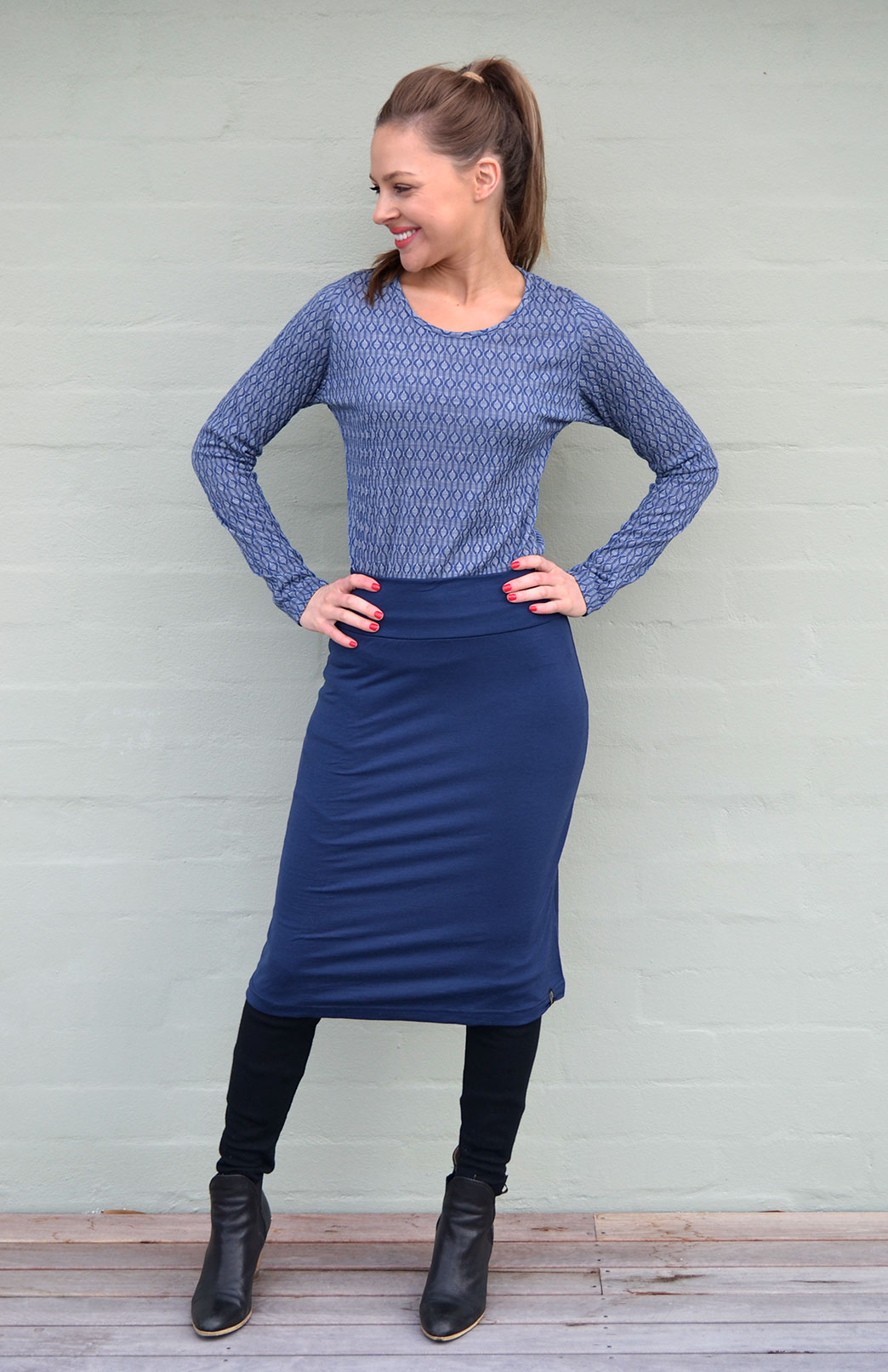 Aline skirt Women's Indigo Blue Wool ALine Skirt with elastic waistband Smitten Merino