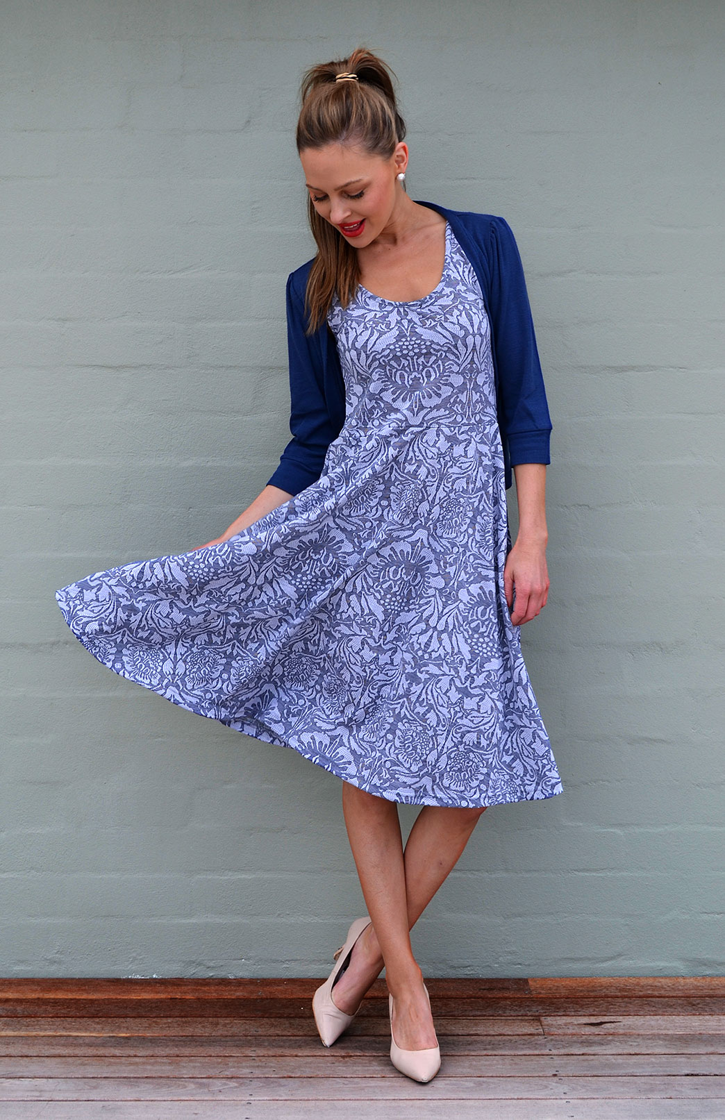 3/4 Sleeve Crop Cardigan Women's Blue Night Crop Short Cardigan with