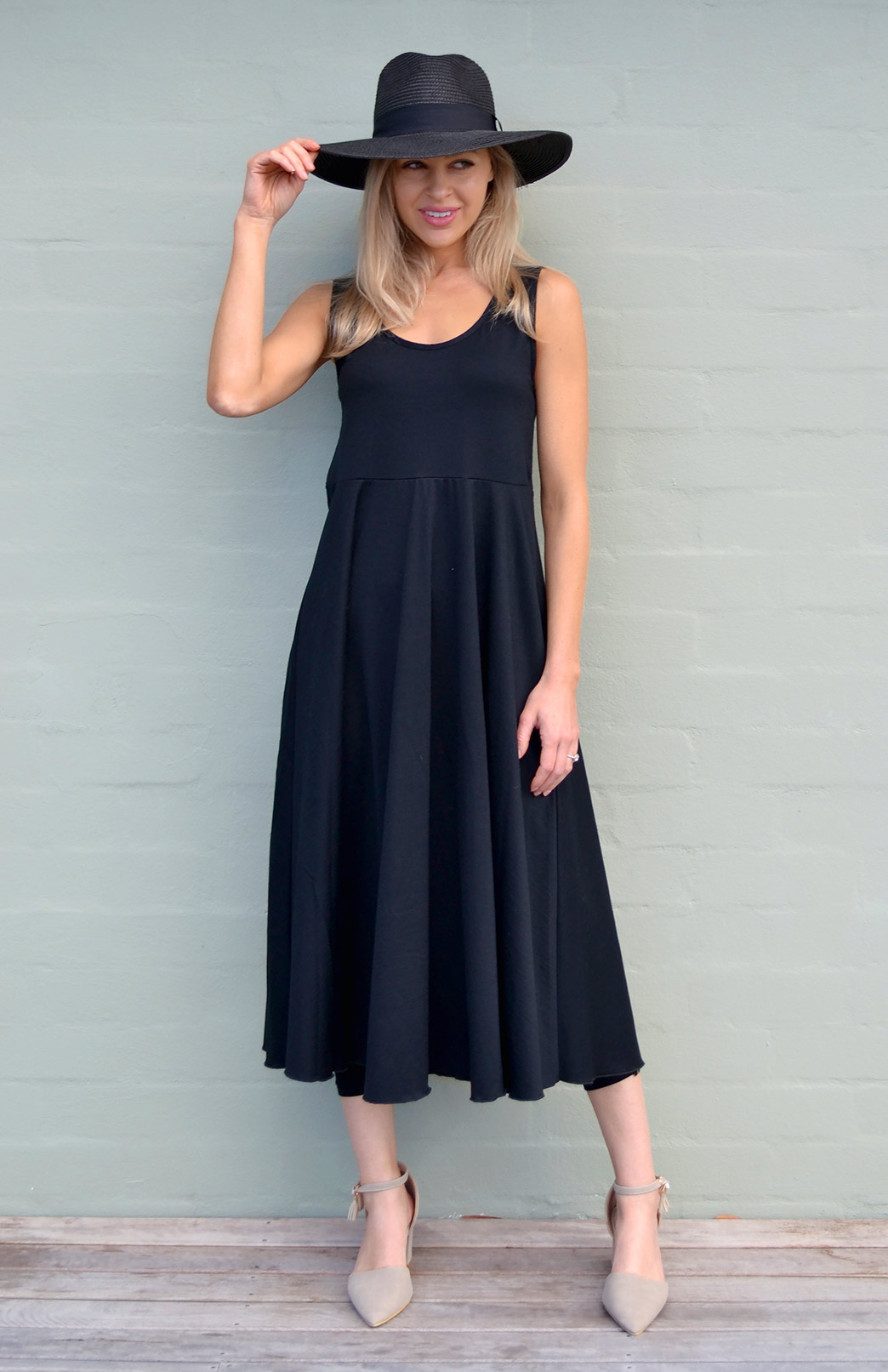 Fan Dress | Women’s Black Wool Sleeveless Spring Dress | Smitten Merino ...