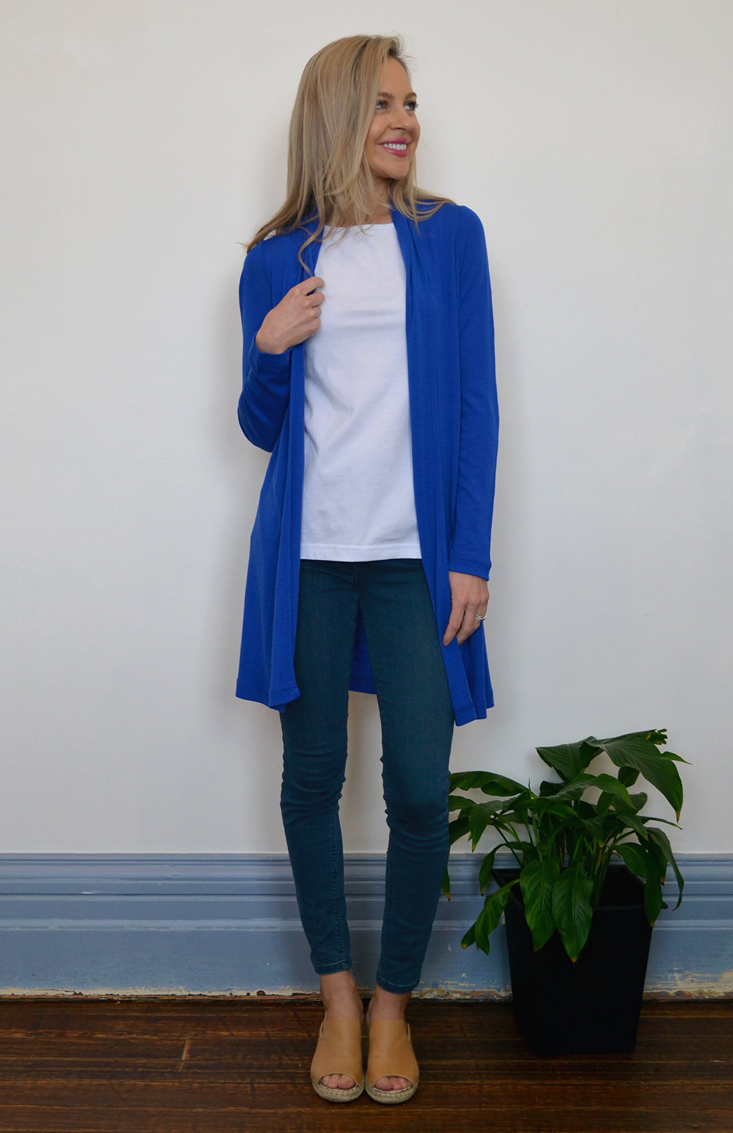 Drape Cardigan Women's Electric Blue Wool Drape Cardigan with no