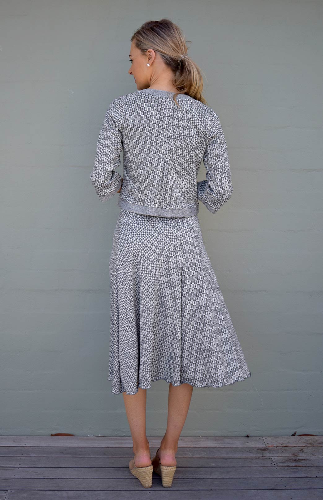 Coco Jacket Women's Olive and Ivory Mini Check Patterned Merino Wool