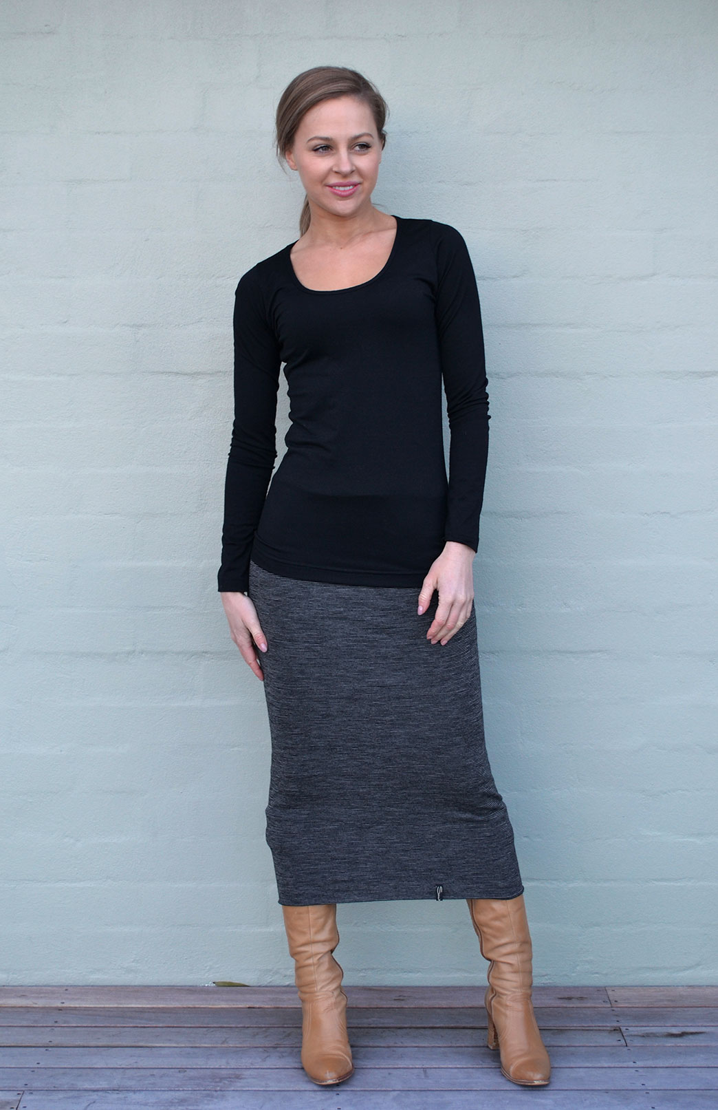 Long Tube Skirt Women's Long Black Pinstripe Merino Wool Winter Skirt