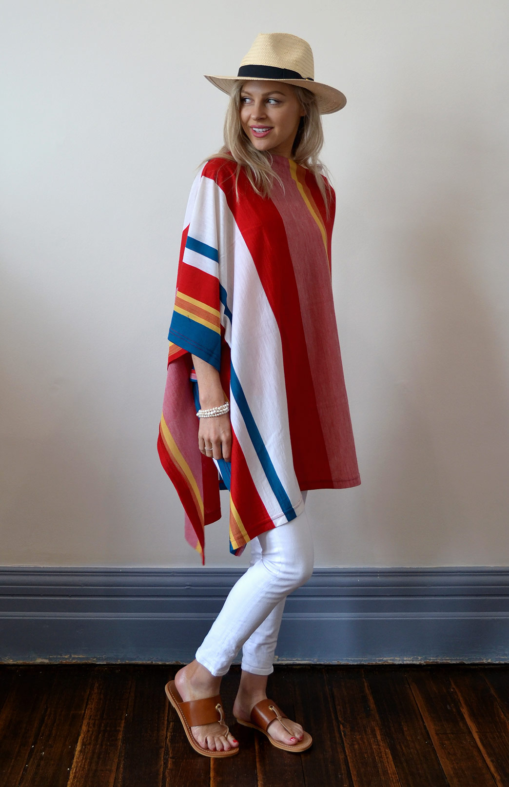 Oversized Wool Poncho | Women's Red and Yellow Striped Oversized Wool ...