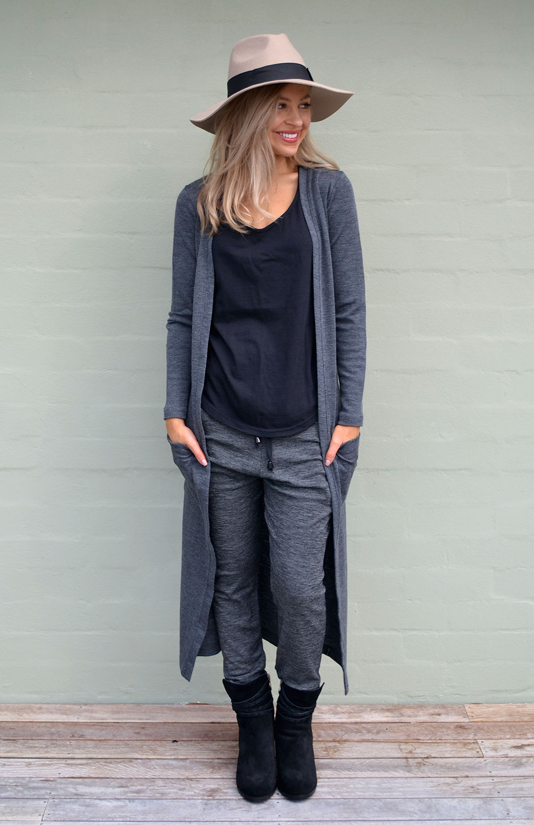 Coatigan | Women's Long Line Dark Grey Charcoal Long Sleeved Cardigan