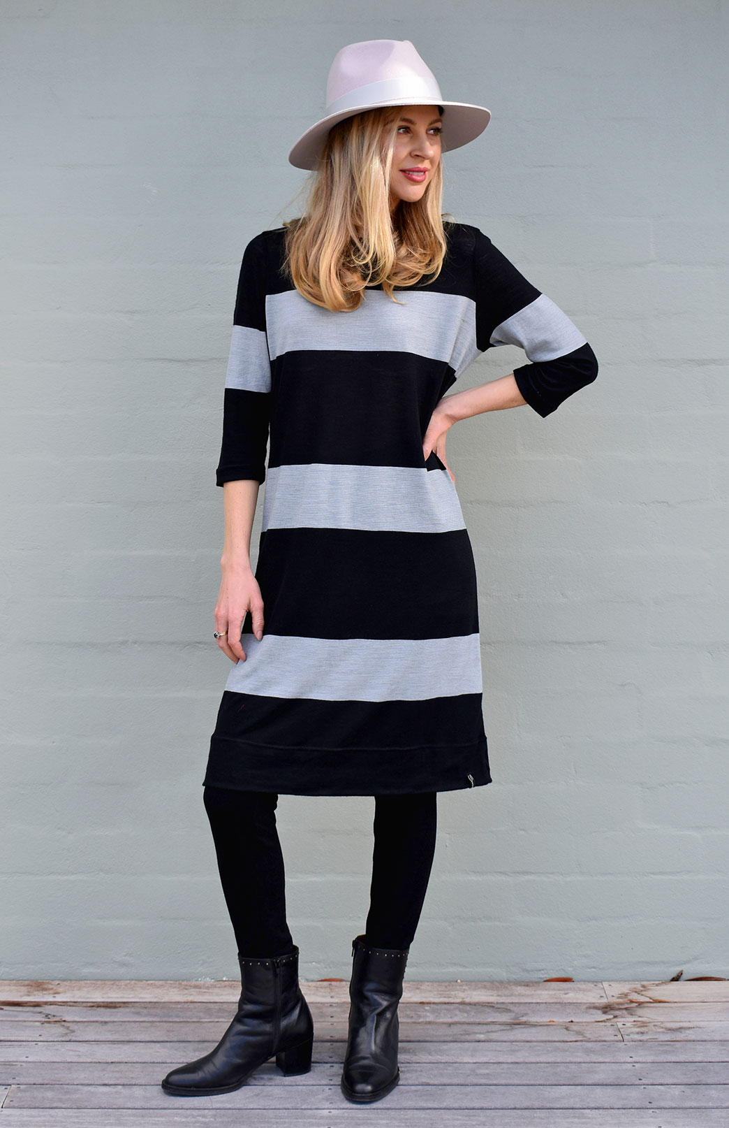 Audrey Dress Women's Striped Merino Wool Classic Knee Length Dress