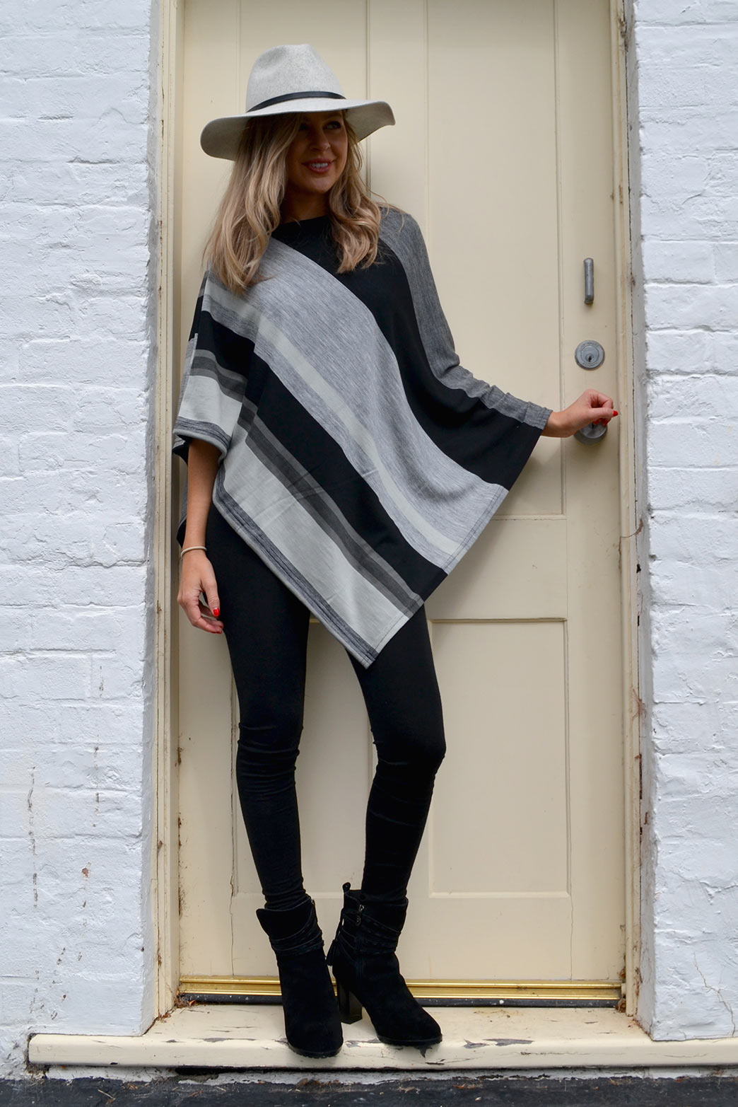 Black Multi Poncho with Black Wool Fleece Leggings