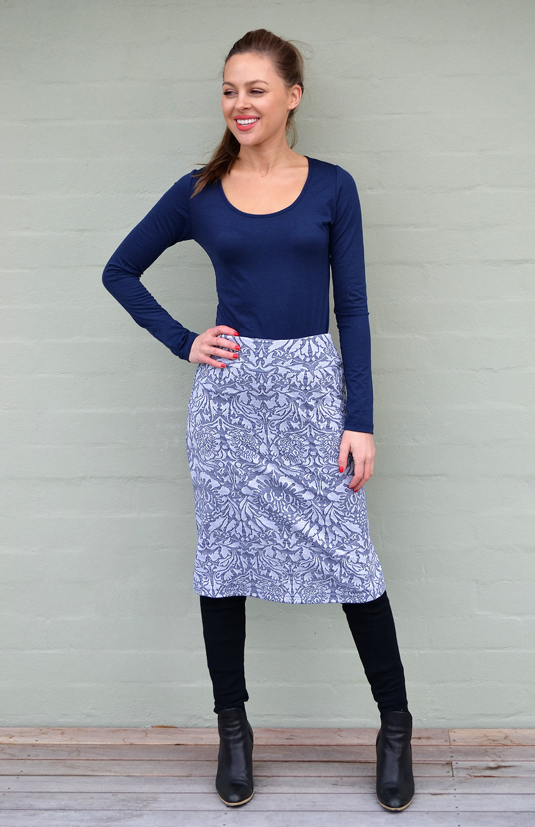 ALine Skirt Women's Blue Floral ALine Wool Skirt Smitten Merino