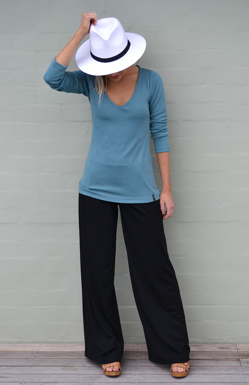 Palazzo Pants Women's Black Merino Wool Flared Wide Leg Yoga Pants