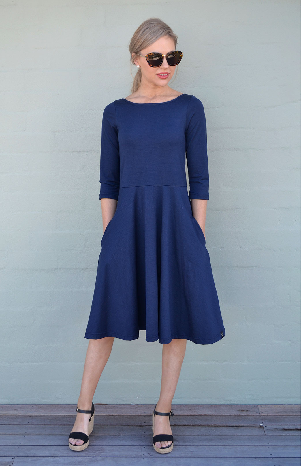 Mary Dress | Women's Indigo Blue Merino Wool Fit and Flare Dress with 3 ...