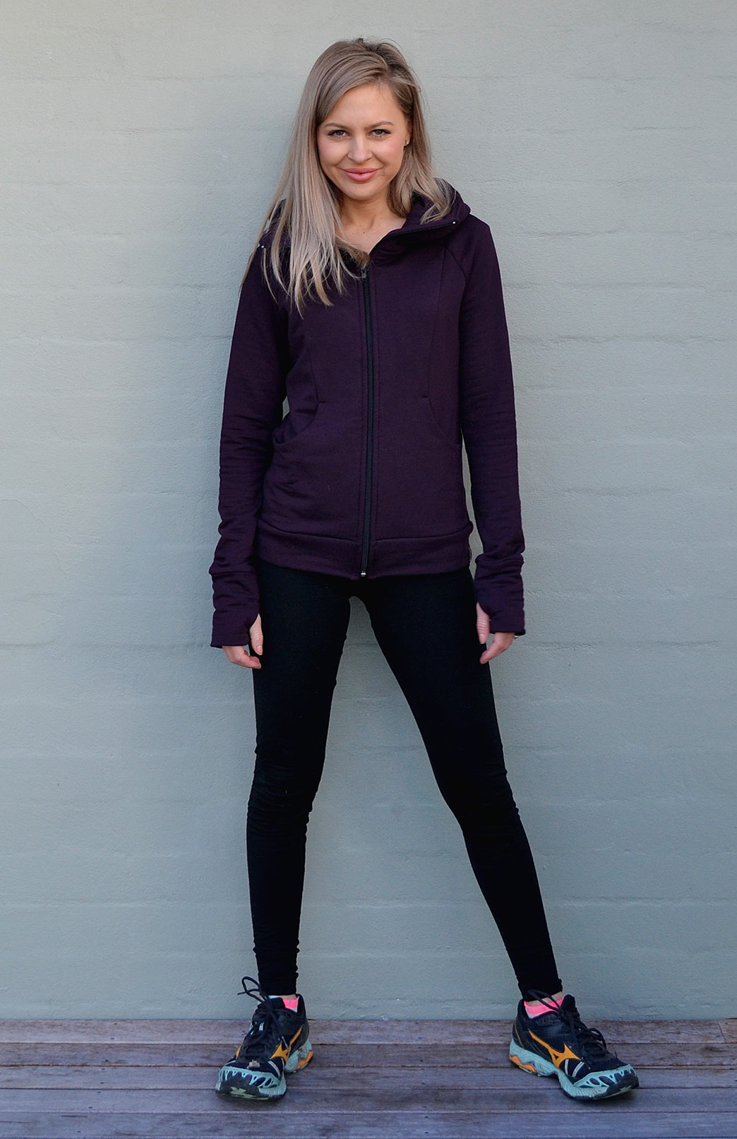 Fitted Fleece Hoody Jacket Women's Dark Purple Wool Jacket with