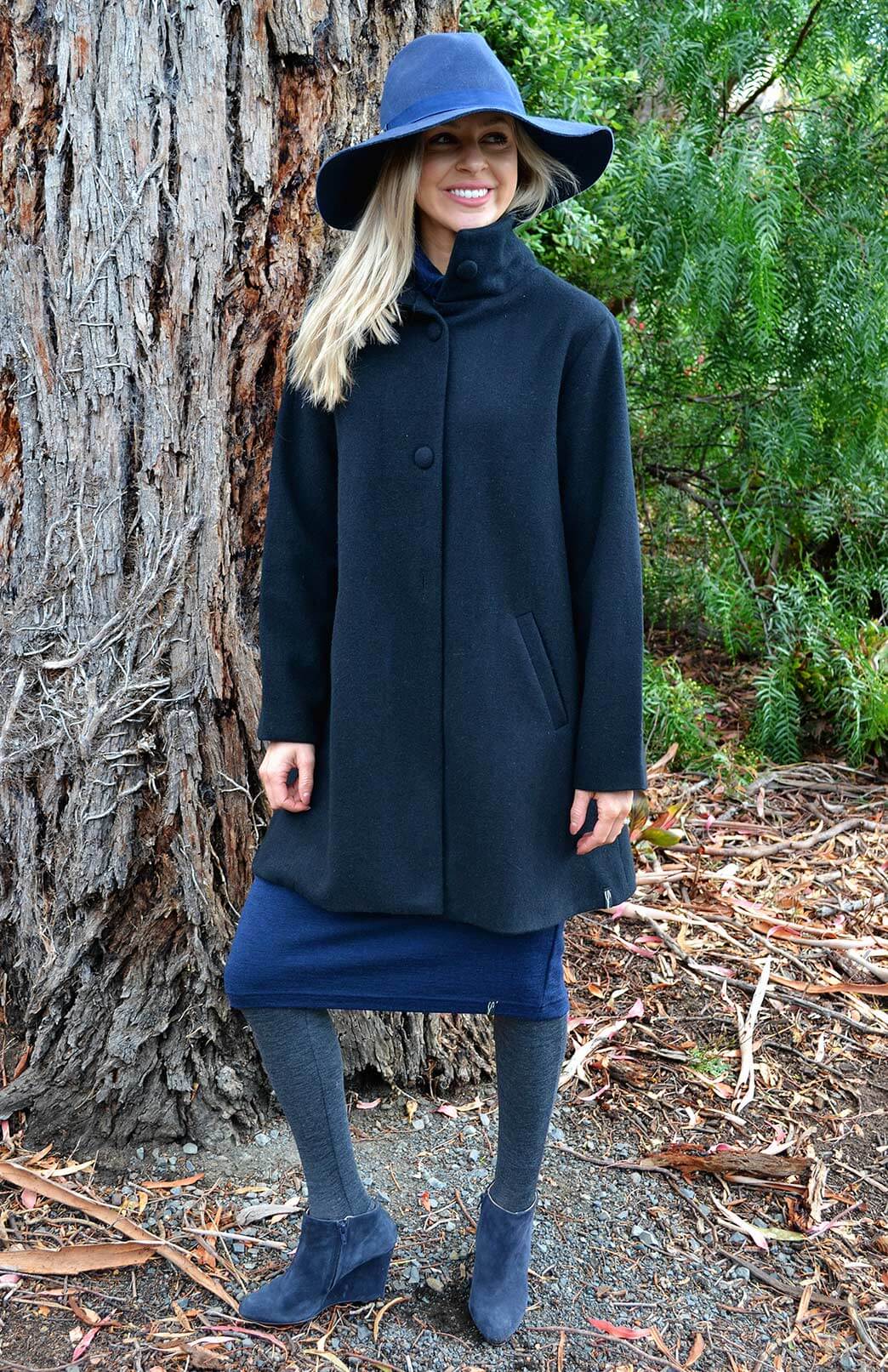 Long Coat Women's Black Superfine Merino Wool Long Winter Coat