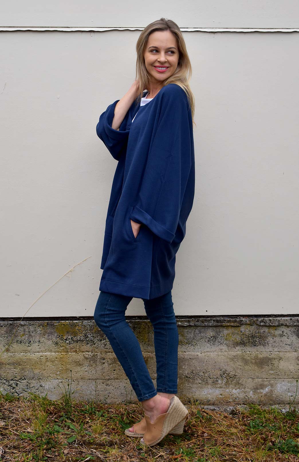 Kimono Coat Women's Indigo Blue Merino Wool Kimono Coat Jacket