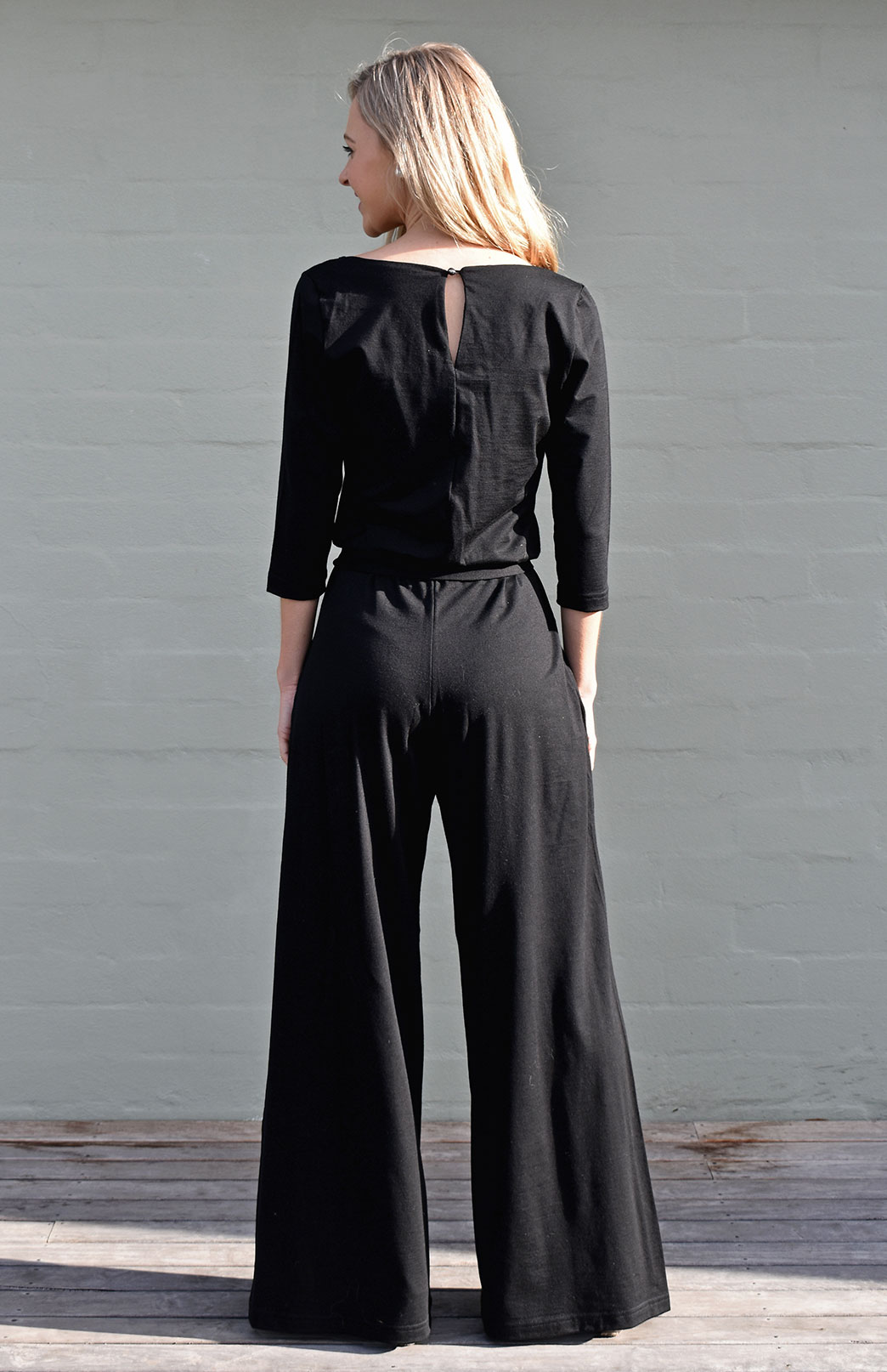 Victoria Jumpsuit 3/4 Sleeve (Black) Women's Black Merino Wool