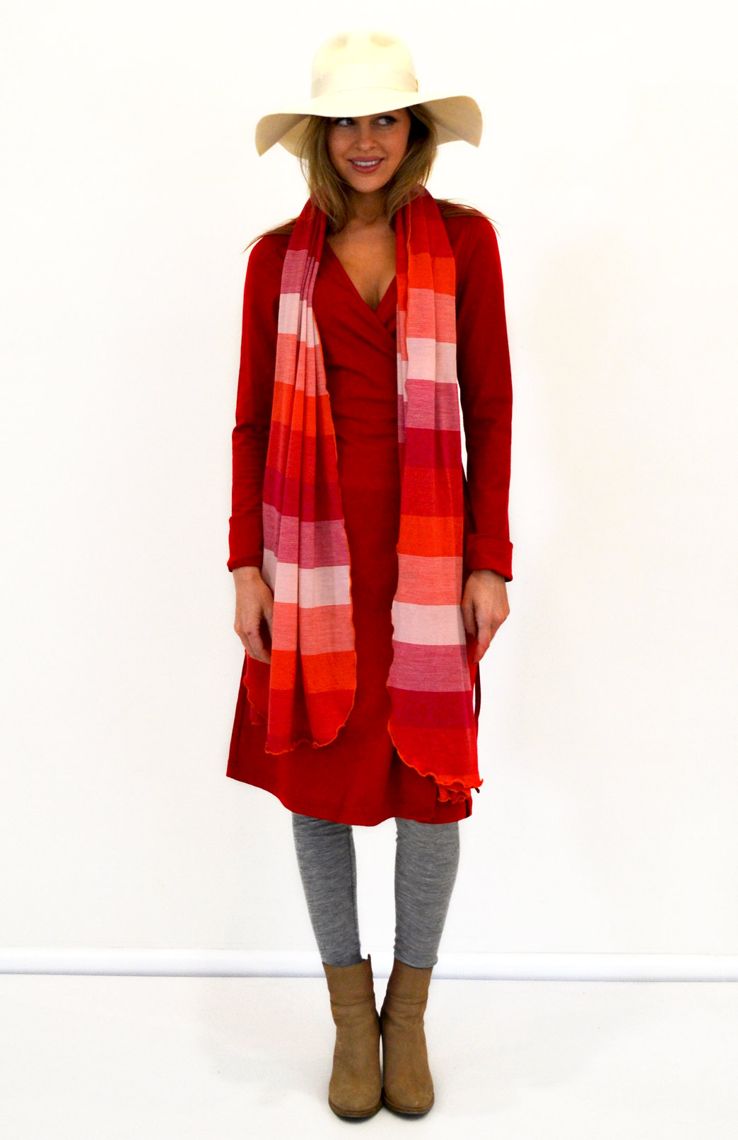Wrap Dress Women s Flame Red Merino Wool Long Sleeved Wrap Dress With