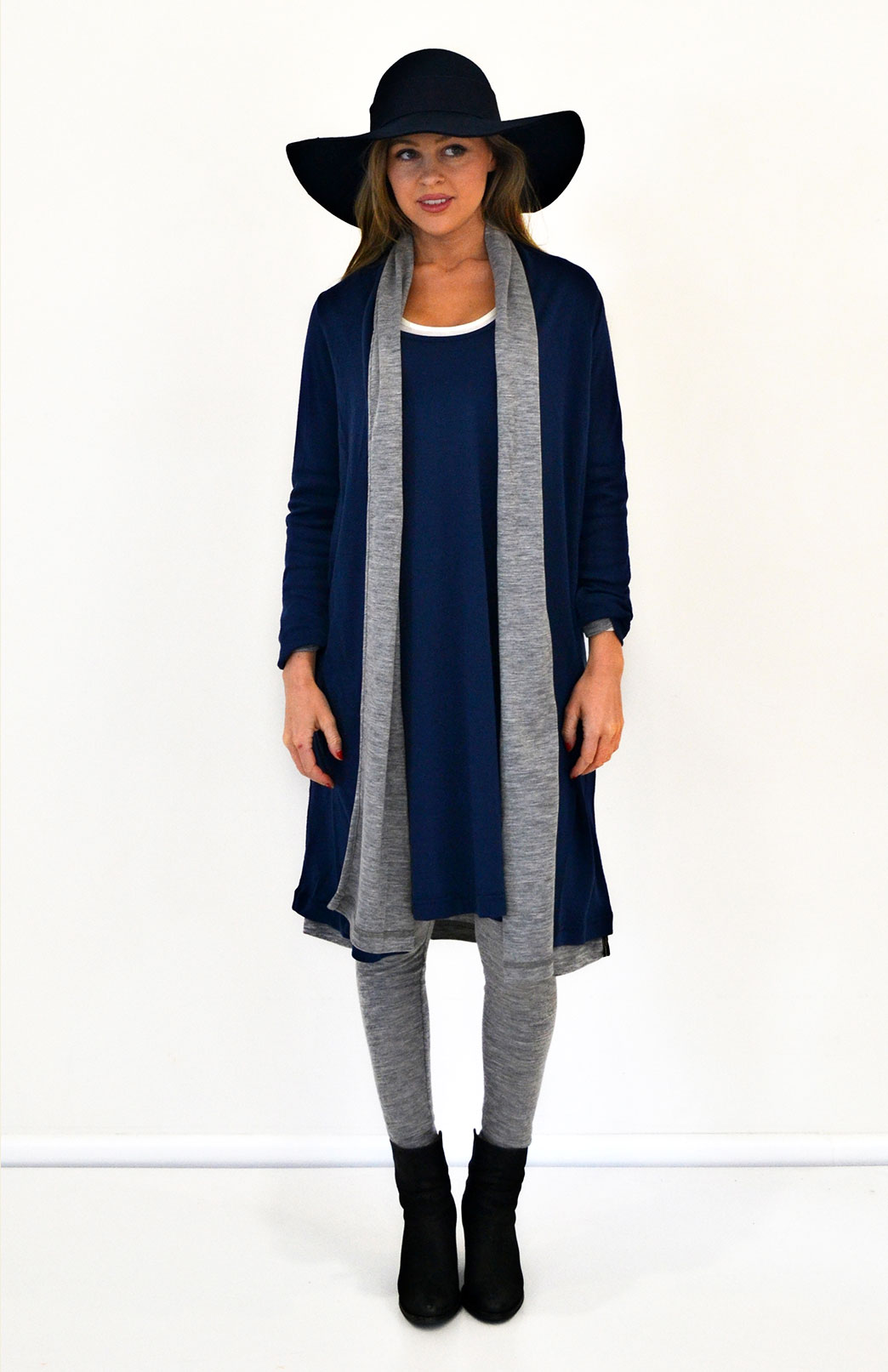 Lightweight Long Drape Cardigan Women's Indigo Blue Lightweight Merino Wool Long Drape