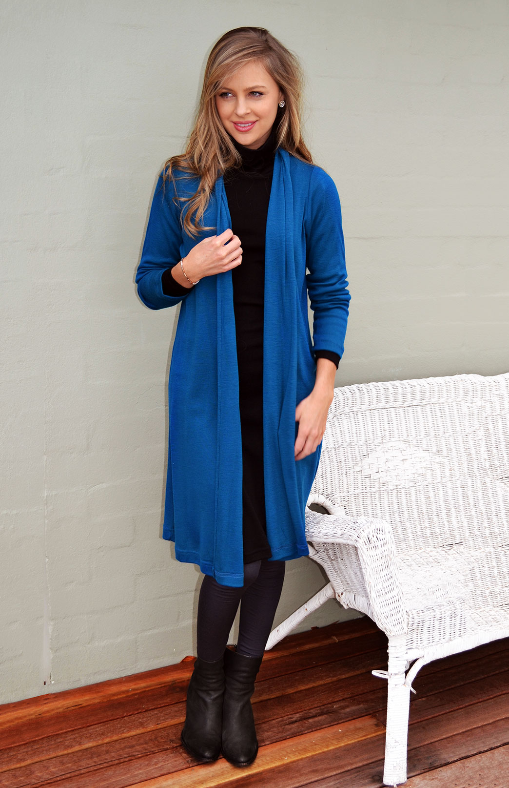 Heavyweight Long Drape Cardigan Women's Dark Teal Merino Wool