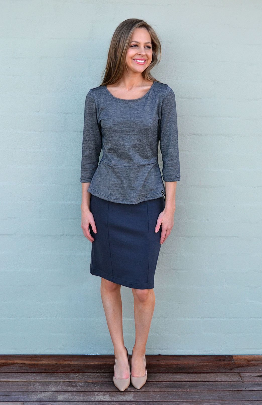 Straight Skirt Women's Steel Grey Straight Office Wool Skirt