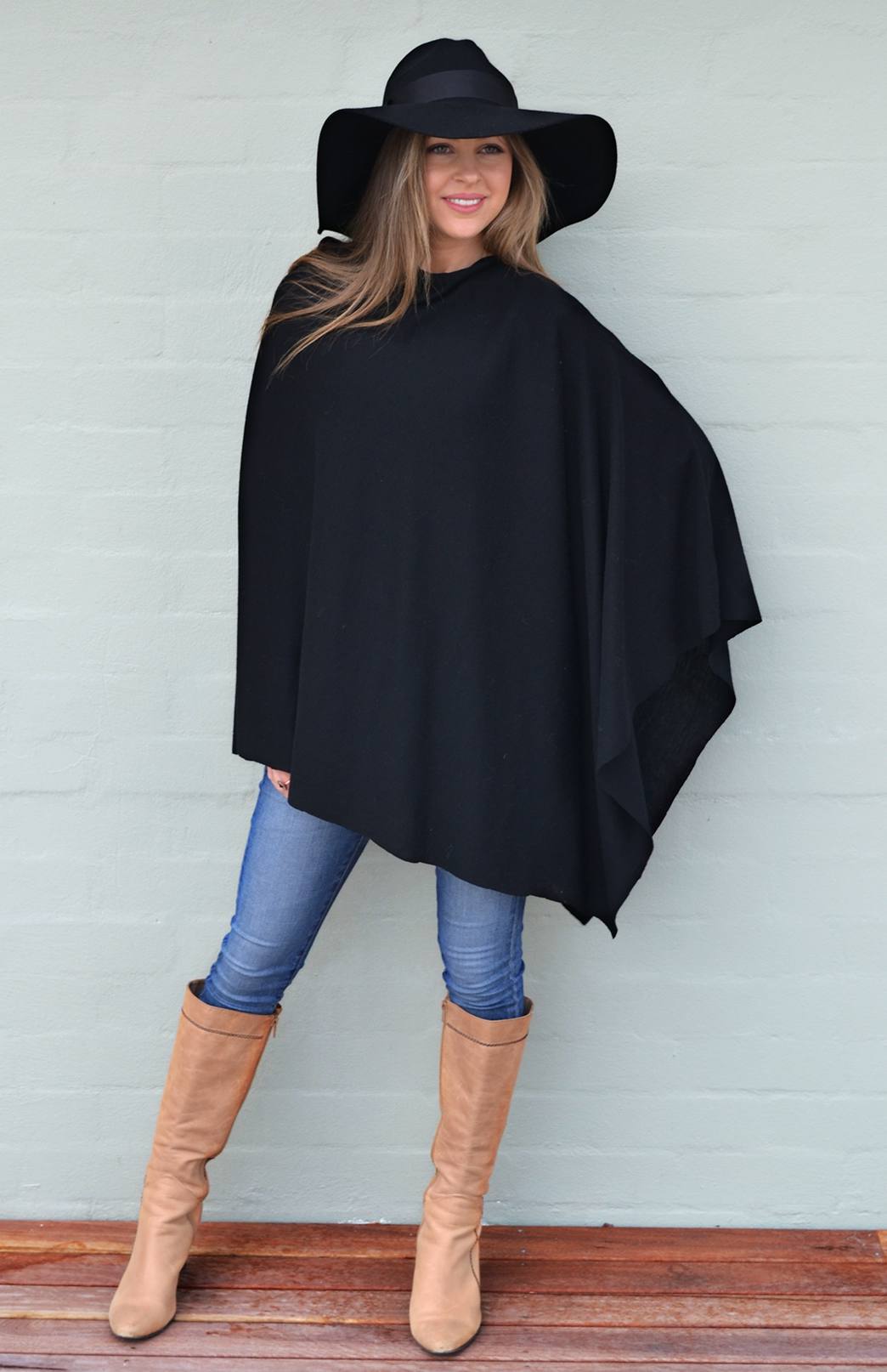 Oversized Wool Poncho Women's One Size Fits All Black Wool Poncho