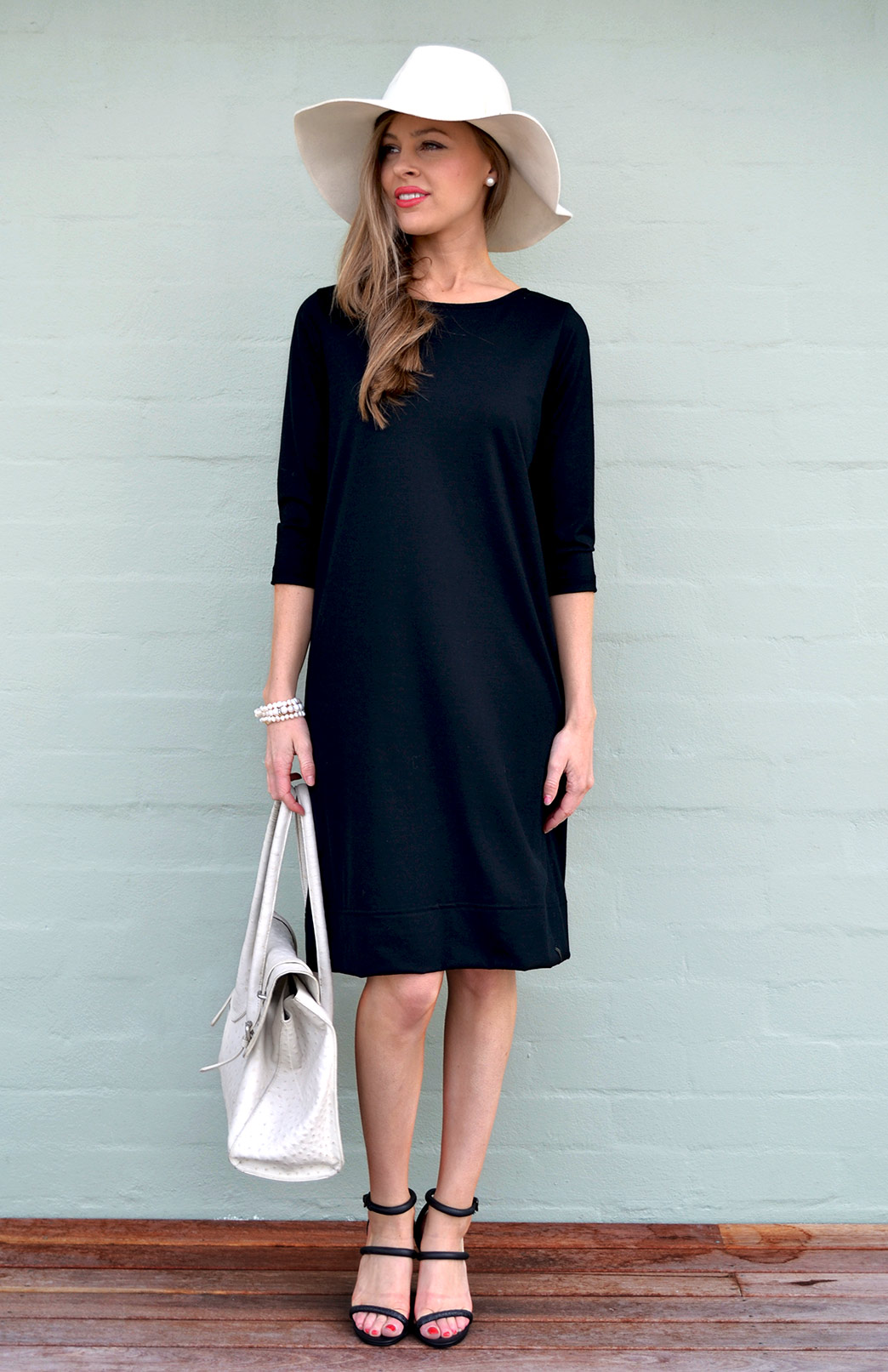 Audrey Dress Women's Black Merino Wool Classic Knee Length Dress