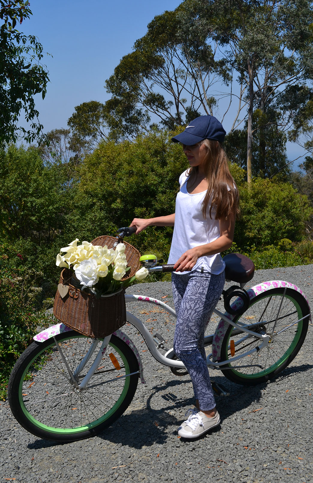 Patterned Leggings Women's Blue and Grey Floral Patterned Merino Wool Leggings with Elastic